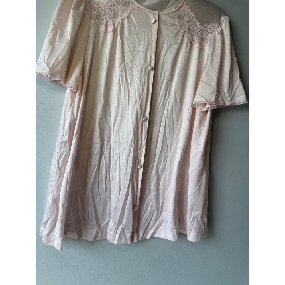 Vintage Vanity Fair Pink Lace Bed Top Short Sleeve Button Front Sleepwear M - Picture 3 of 12